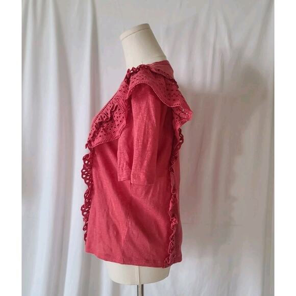 Veronica Beard Linen Prema Pink Eyelet Crewneck Top Small - Picture 6 of 8